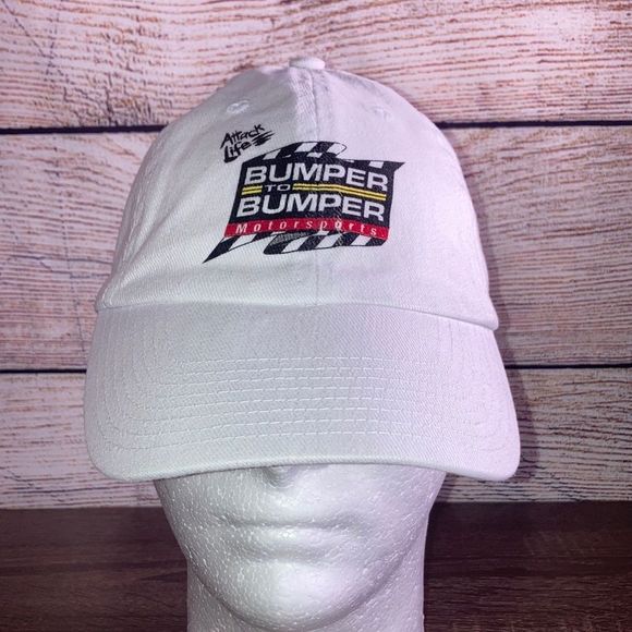 Vintage Mens White & Black Adjustable Hat Bumper to Bumper Motorsports - Picture 1 of 9